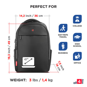 Laptop Backpack for Business & Travel. Men - Women SWISS Design with USB 17"