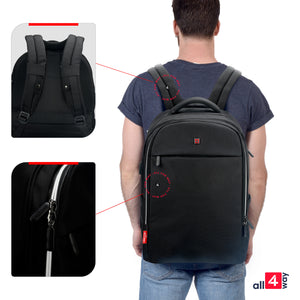 all4way Premium Laptop Backpack for Women Men with USB port and RFID, 17" Swiss Design Anti-Theft Waterproof with Rain Cover, Durable & Soft 1680d polyester black night